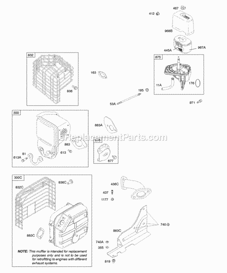 Air Cleaner Exhaust System Diagram and Parts List for 206455-0115-E1  Briggs and Stratton Engine